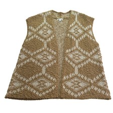 Cato Womens 22/24W Sleeveless Knit Cardigan Sweater Vest Brown White Diamond