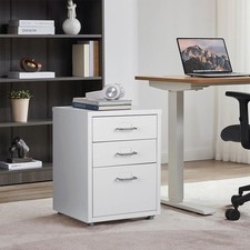 3-Drawer Storage Cabinet, Silver White Office Organizer, Slim Metal Drawer Unit