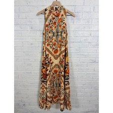 Farm Rio Anthropologie Halter Maxi Dress Womens L Floral Tropical Boho Resort