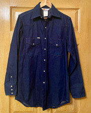 Vtg Carhartt Men’s Blue Denim Button-Up Shirt Long Sleeve Pearl Snap Made in USA