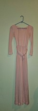 Vintage Jack Bryan Pink Pleated Maxi Dress S/M Sheer Angel Sleeve Beaded Chiffon