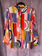 Take Two Clothing Co Women’s XL Rayon Geometric Print Button Blouse