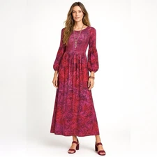 Soft Surroundings Maxi Dress XL Pink Purple Whimsical Smocked Knit Boho Shift