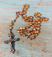 Vintage Rosary Faceted Aurora Borealis Amber ...