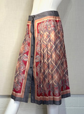 Alberta Ferretti Button Front Plaid Scarf Print Pleated Silk Skirt SIZE IT40 US4
