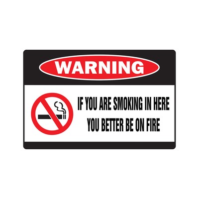 IF YOU ARE SMOKING IN HERE YOU BETTER BE ON FIRE Warning Sign Or Decals no smoke