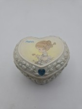 Vintage Precious Moments 2001 March Aquamarine Stone Trinket Box