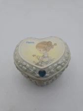 Vintage Precious Moments 2001 March Aquamarine Stone Trinket Box 