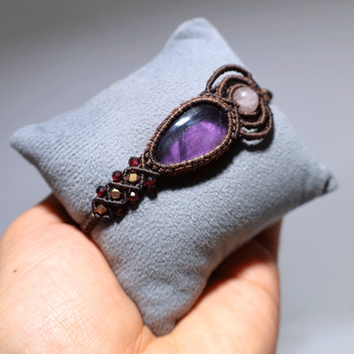 Twilight Fusion  Amethyst W/ Quartz & Garnet Artisan Made Micro Macrame Bracelet