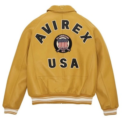 New Avirex yellow bomber Genuine cowhide leather jacket for men - gift for him