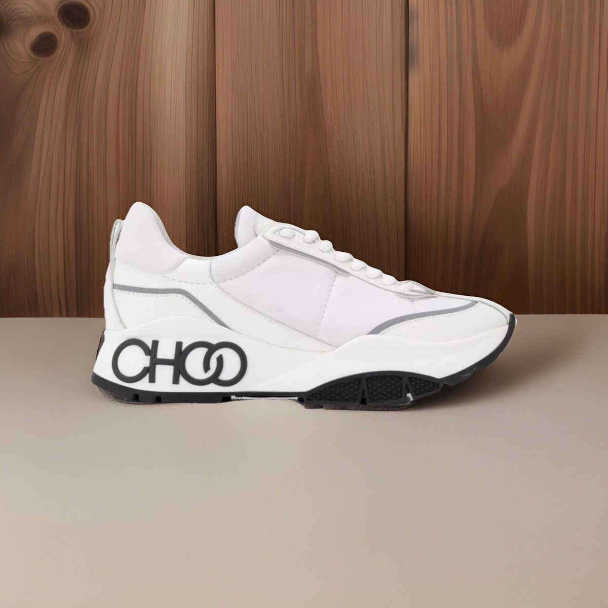 Jimmy Choo Raine Logo Sneakers White Neoprene Calf Rubberized