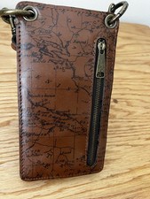Patricia Nash Brown Map Print Wristlet Wallet w/ Strap, Zipper, ID Window