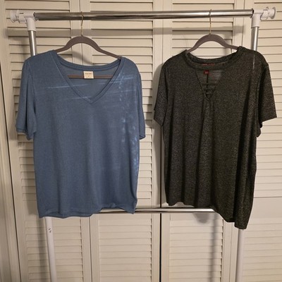 XL Lot Jennifer Lopez JLO  Gray Cut Out & MOD REF Blue Short Sleeve Tees