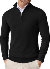 Men's Slim Fit Quarter Zip Lightweight Sweater Mock Neck Casual Pullover Top