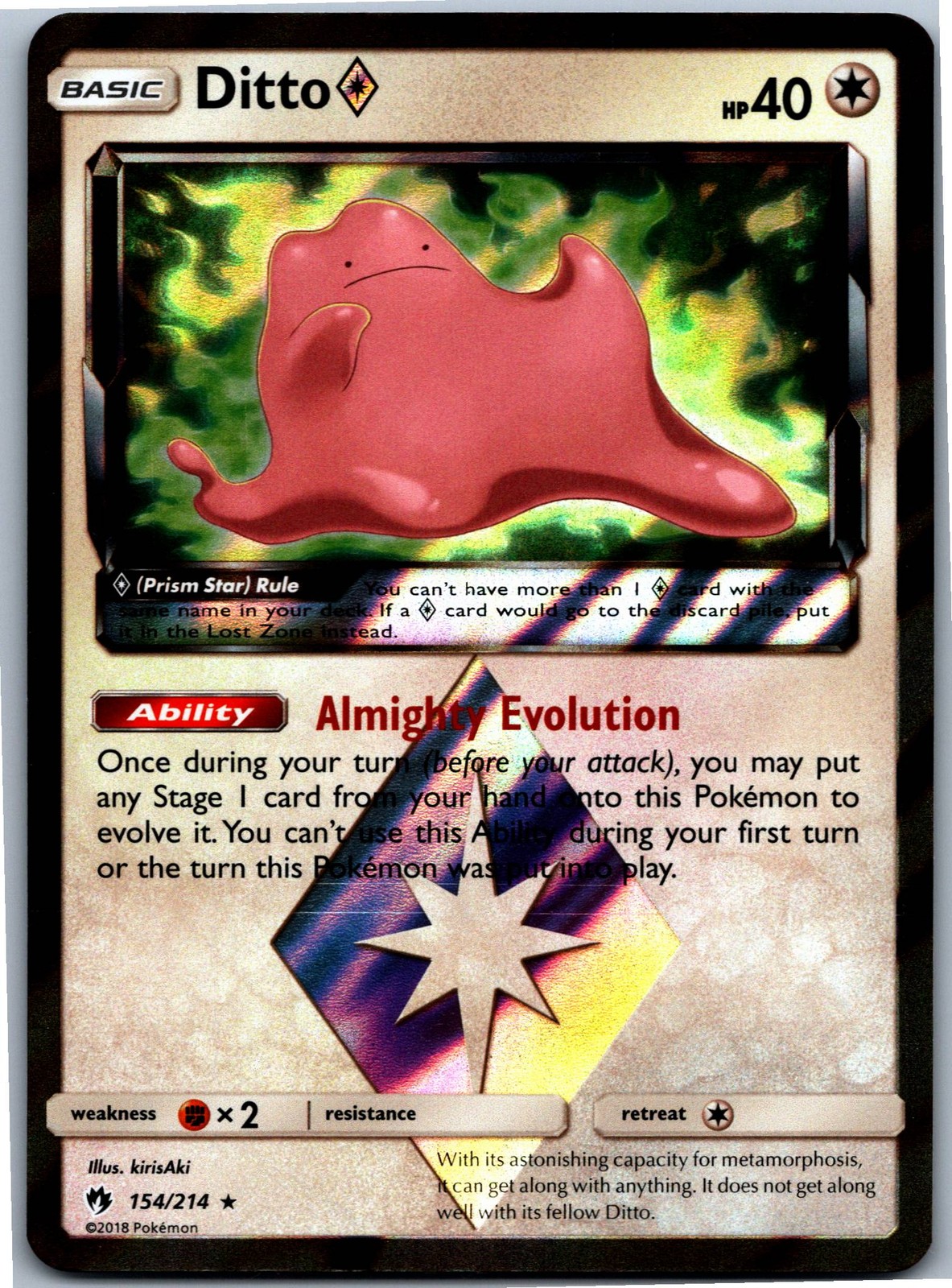 Ditto Prism Star Prism Rare SM - Lost Thunder 154/214 NM