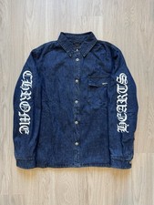 NEW Chrome Hearts Work n Denim Lucky Patch Padded Button Up Shirt Large