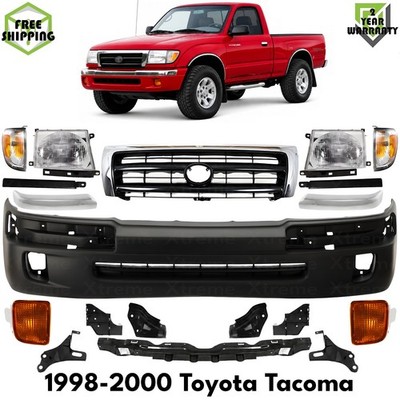 Front Bumper Cover Primed Plastic & Headlights Kit For 1998-2000 Toyota Tacoma