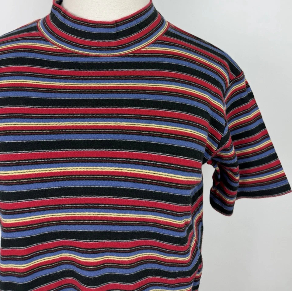 Camiseta Top Cuello Simulado De Colección Para Mujer Mediana Años 90 Rayas Camiseta Tejida Colorida Grunge Foto 2 de 4