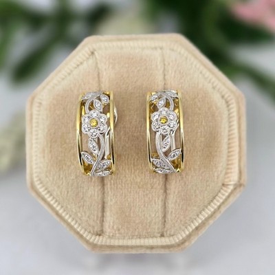 Simon G. Trellis Floral 18kt Two-Tone .38ctw Natural Diamond Earrings