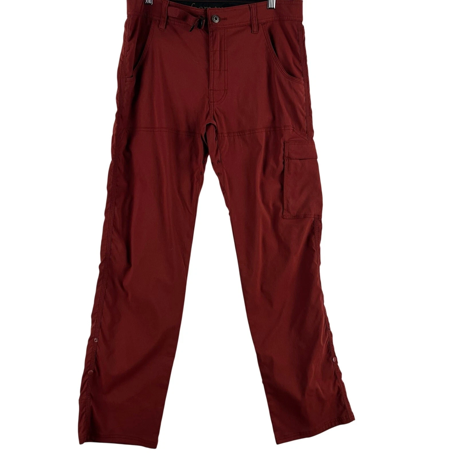 prAna Mens Stretch Zion Pant SZ 32L Rust Cargo Hiking Belted Nylon Convertible