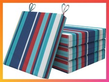 Set of 4 Waterproof Navy Stripe Outdoor Chair Cushions Patio Seat 18.5x16x3 Pad