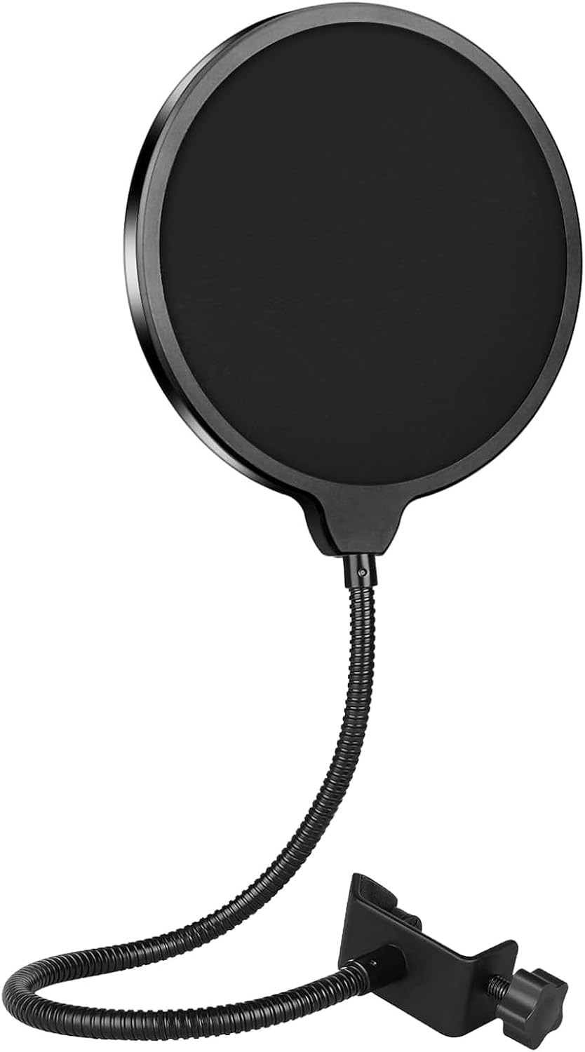 AFYS Dual Layer Pop Filter for Microphone with 360° Flexible Gooseneck Clip