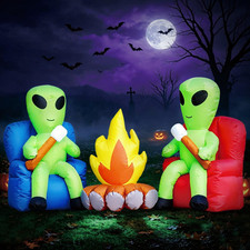 6FT Halloween Inflatable Blow up Decorations, Cute Aliens Roasting Marshmallows