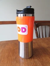 Dunkin Donuts Stainless Steel Tumbler Travel Mug Cup Orange Lid 2009
