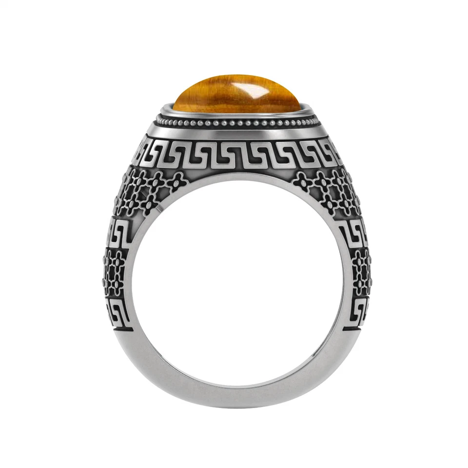 Joyería de regalo única de plata esterlina 925 con múltiples piedras preciosas ojo de tigre para hombre Foto 3 de 4