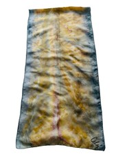 Hand Dyed By Cel  100 Silk Scarf Yellow Green Abstract Hand Rolled 58   x  14  