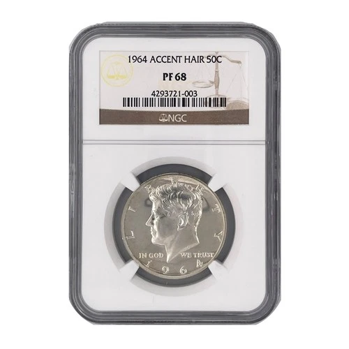 NGC PF68 1964 Accent Hair 50C Kennedy Silver Half Dollar