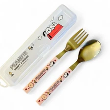 Snoopy Utensil Set Spoon & Fork w/ Case for Travel Camping Lunchbox Picnic Pink