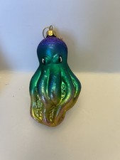 Blown Glass Octopus Under The Sea Christmas Ornament Made In Poland
