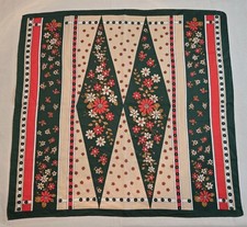 Vintage Square Scarf Tan White Red  Green Floral 26 X 27 Wrapping Cloth Used