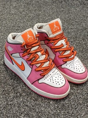 Nike Air Jordan 1 Mid GS Pinksicle Turnschuhe Damen UK 5 weiß pink Sicherheit orange