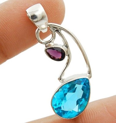Anhänger 2 kt natürlicher makelloser Blautopas & Amethyst 925 Sterlingsilber @B16-4