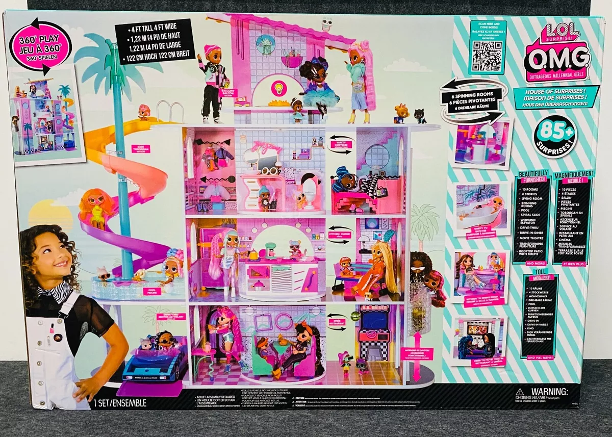  L.O.L. Surprise! OMG Fashion House Playset with 85+ Surprises  and Made from Real Wood Including Pool, Spiral Slide, Rooftop Patio, Movie  Theater, Transforming Furniture, and More! : Toys & Games