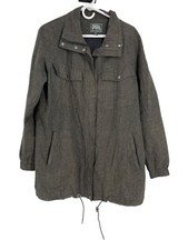 Roots Hemp Organic Cotton Waterproof Jacket Size Large Long Coat Cinch Waist