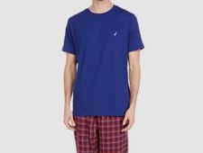 Nautica Men Blue Solid Shirt Cotton Logo Lounge Pajama Top Sleepwear Size L