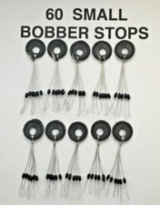 60 SMALL BOBBER STOPPERS ( BLACK 60 PCS 10 RINGS)  NEW stops ice fishing