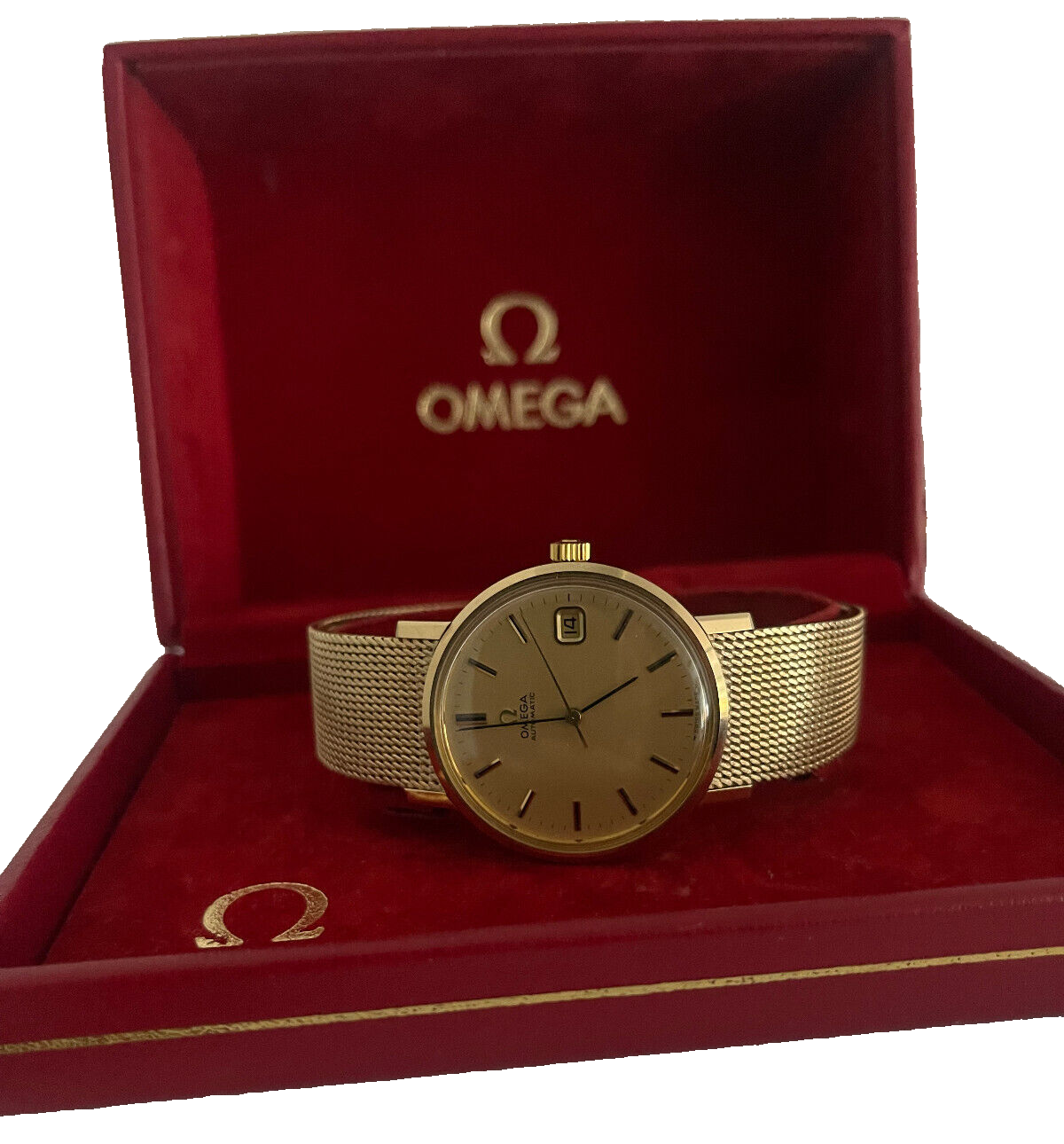 Mens Vintage Omega Quartz 9ct Gold Date Watch Immaculate Condition no