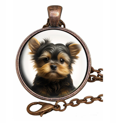 Yorkie Puppy Dog Lovers Gift Glass Top Pendant Necklace Handcrafted Jewelry