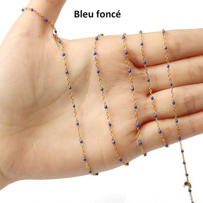 Bracelet Perles Résine Bleu Et Or - Acier Inoxydable, Mousqueton, 16cm, Neuf Avec étiquette