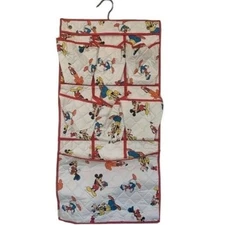 Vtg Disney Nursery Hanger Organizer Mickey Minnie Kid Pouch White Red 14 x 28"