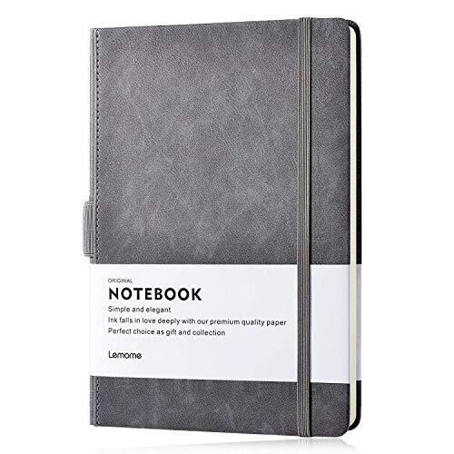 Thick Classic Notebook with Pen Loop - A5 Wide Ruled Hardcover Writing gray