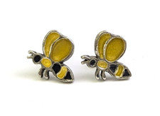 Vtg Bumble Bee Earings Enamel Silver Tone Yellow and Black