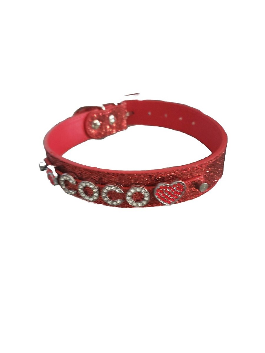 Coco&C☺ Cute Personalized Red Leather Dog Cat Collar Sparkle Letters