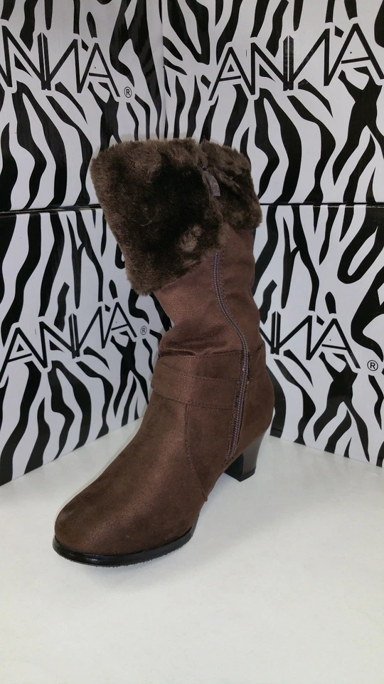 Anna TB200-02 Niñas Tacón Medio Pantorrilla Imitación Piel Botas Gamuza talla 9-4 Foto 3 de 4