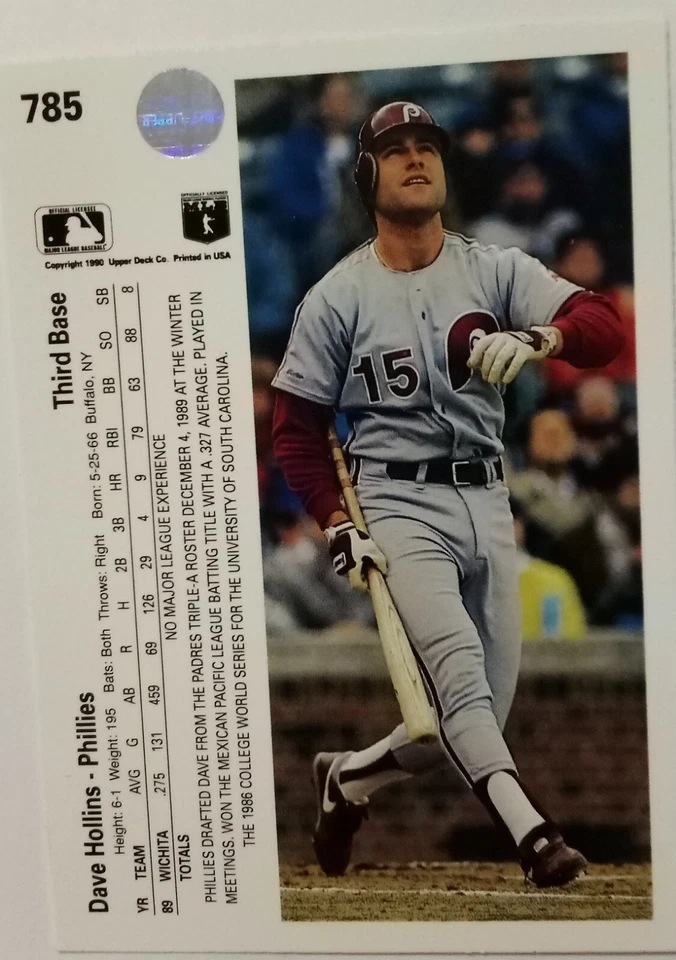 1990 Upper Deck - #785 Dave Hollins (RC) - Image 2 of 2