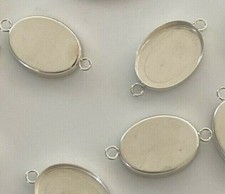 Sterling Silver 925 Oval Bezel Cup Connector Choose Size Type Jewelry Components